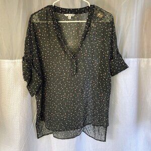Sem--sheer black Cabi blouse with sleeve detail, size M
